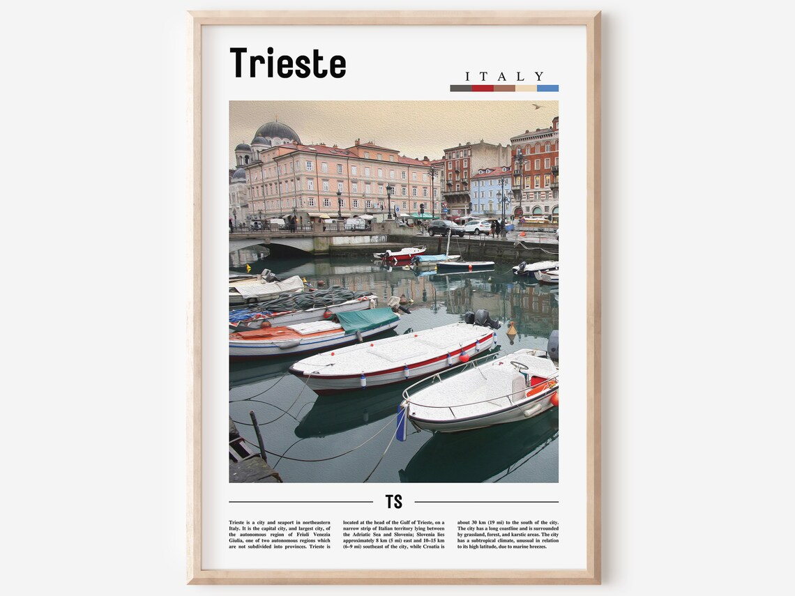 Trieste Italy Harbor Boats Waterfront Historic Port Travel Poster