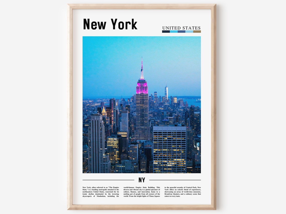 New York Empire State Building Pink Lights Dusk Photo Poster