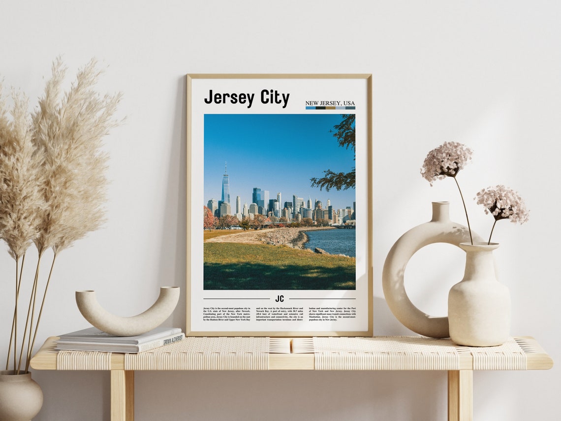 Jersey City Print Jersey City Poster Jersey City Wall Art Minimal Travel Print Minimal City Poster Travel Destination Oil Painting Poster - Image 3