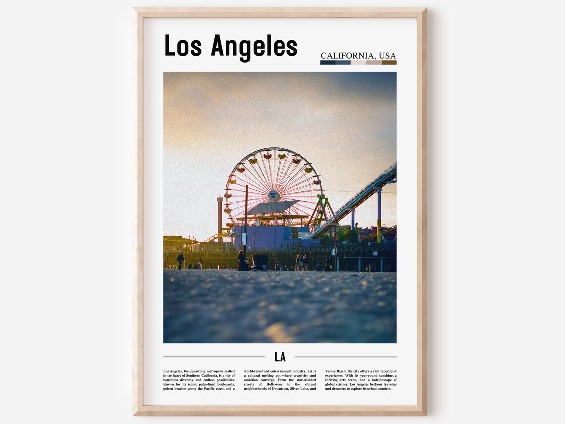 Los Angeles Santa Monica Pier Ferris Wheel Golden Sunset Poster