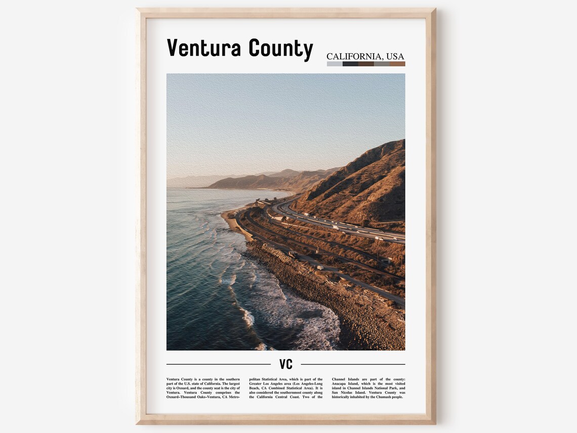 Ventura County Minimal Travel Poster, Oil Painting Style