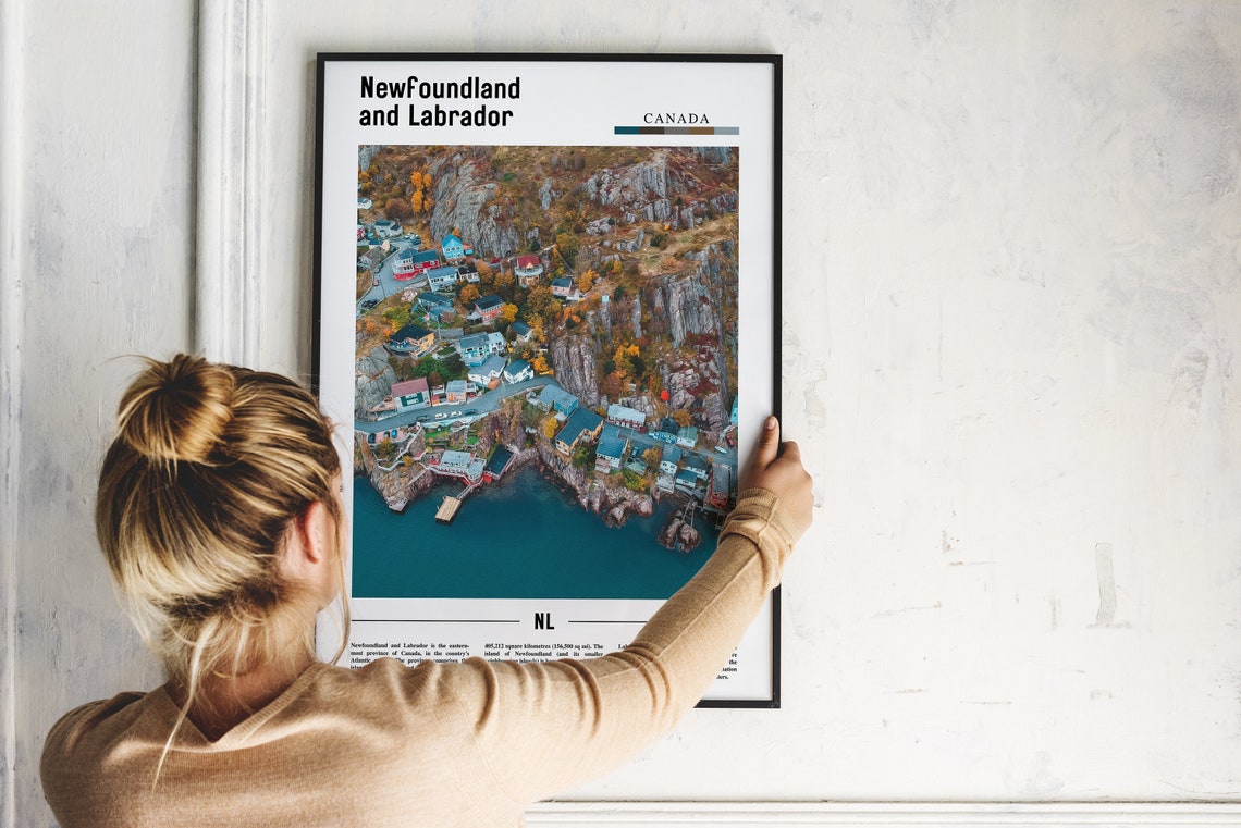 Newfoundland Labrador Coastal Village Cliffs Aerial Photo Poster - Image 2
