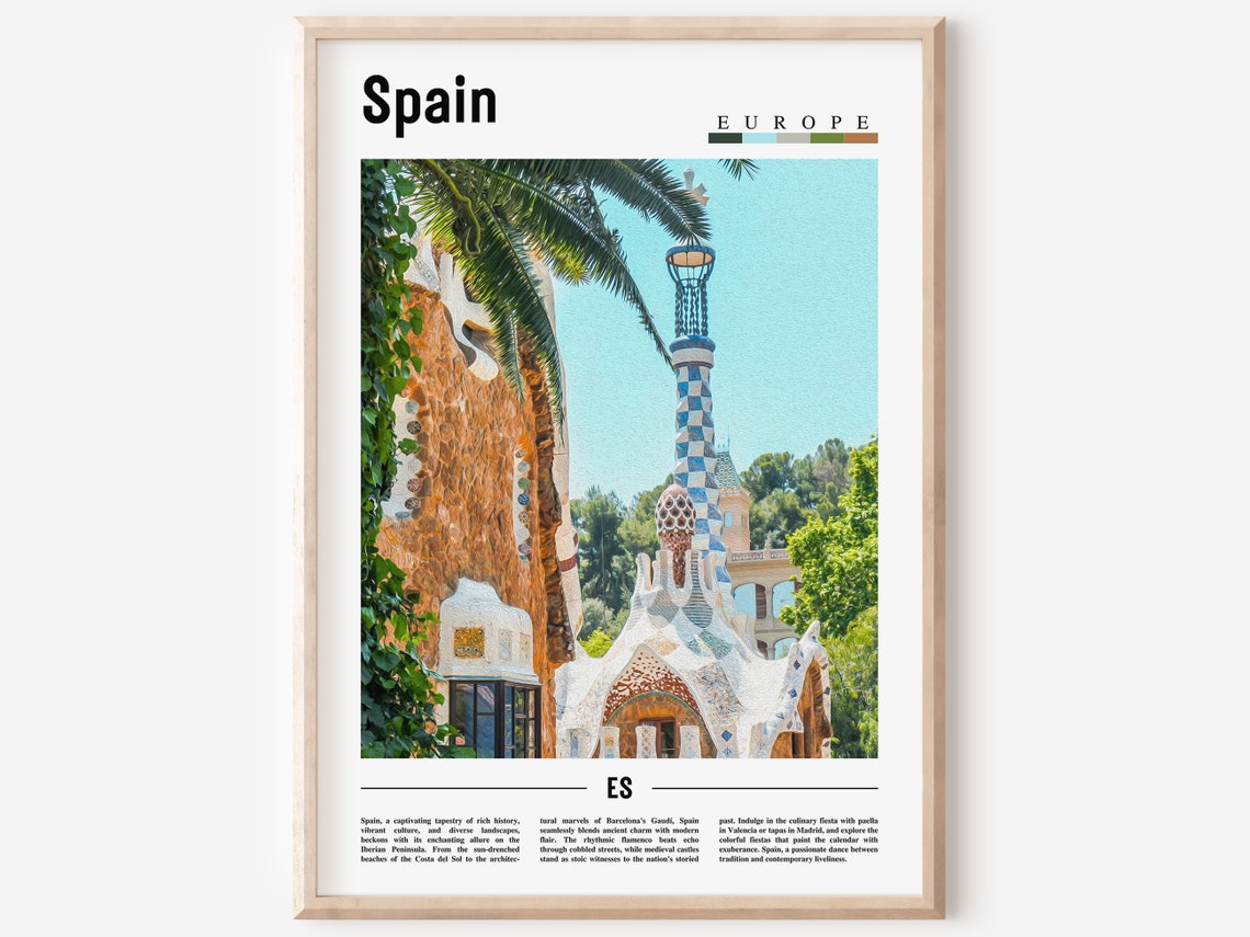 Spain Barcelona Gaudi Park Guell Mosaic Architecture Travel Poster