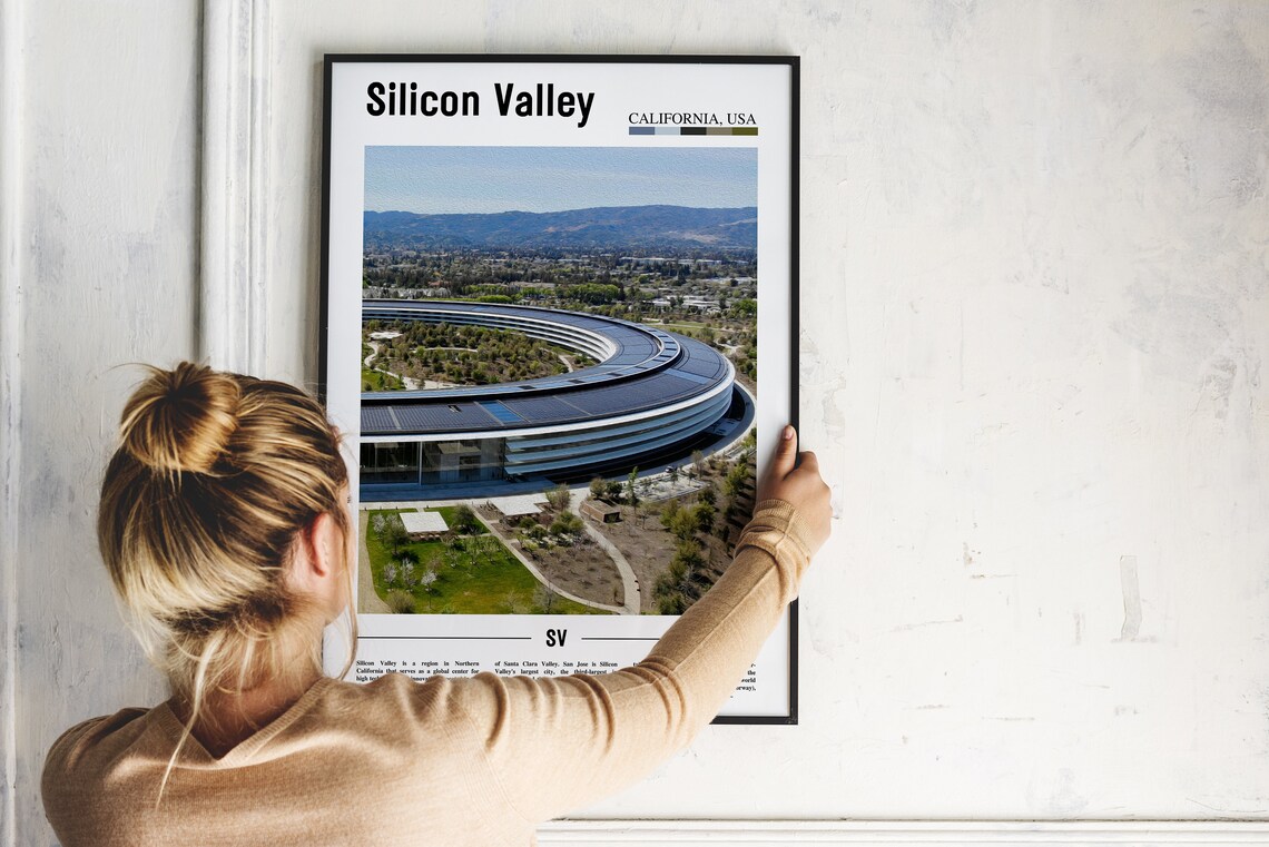 Silicon Valley California Tech Campus Aerial Modern Travel Poster - Image 2