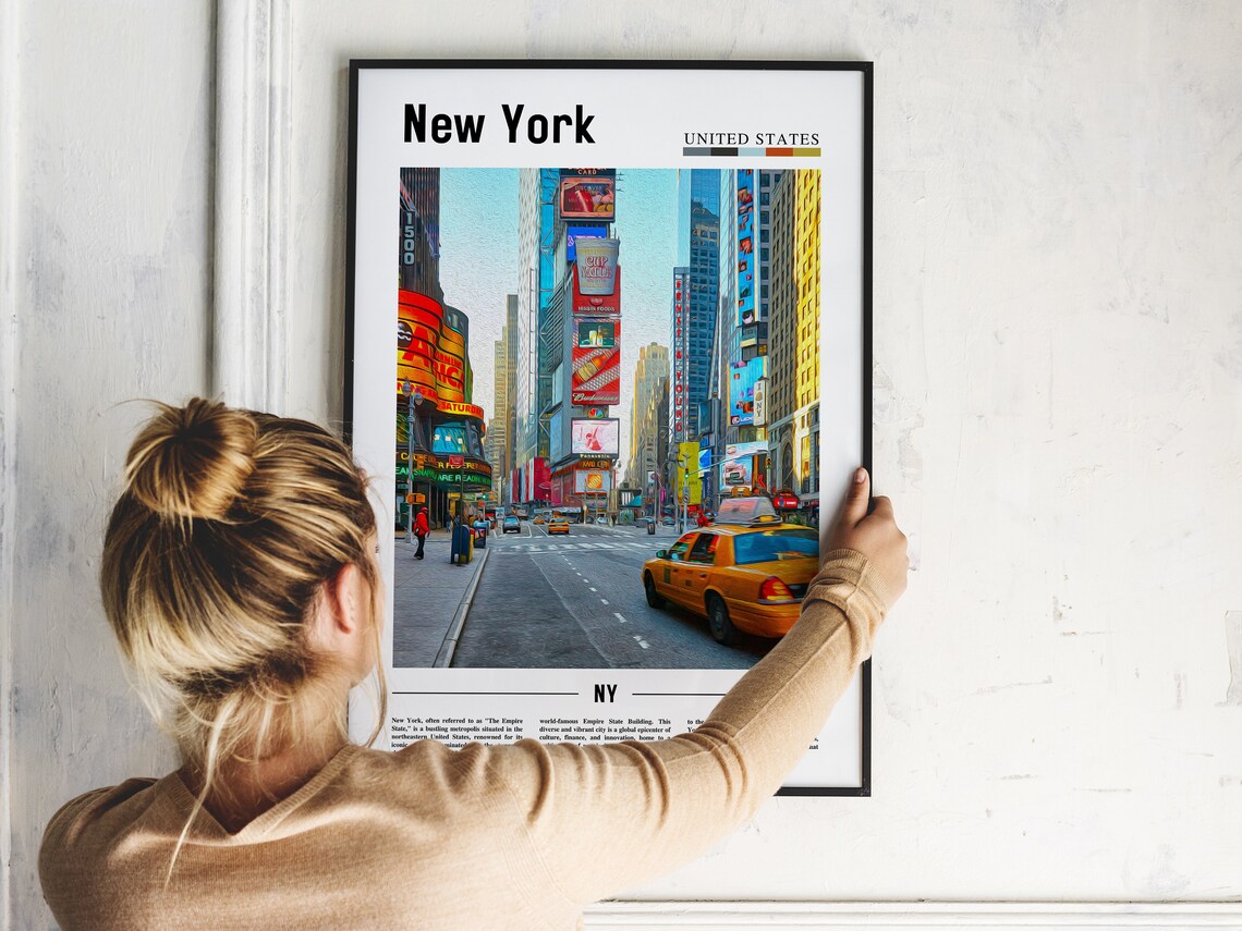 New York Yellow Cab Times Square Billboards Day Travel Poster - Image 2