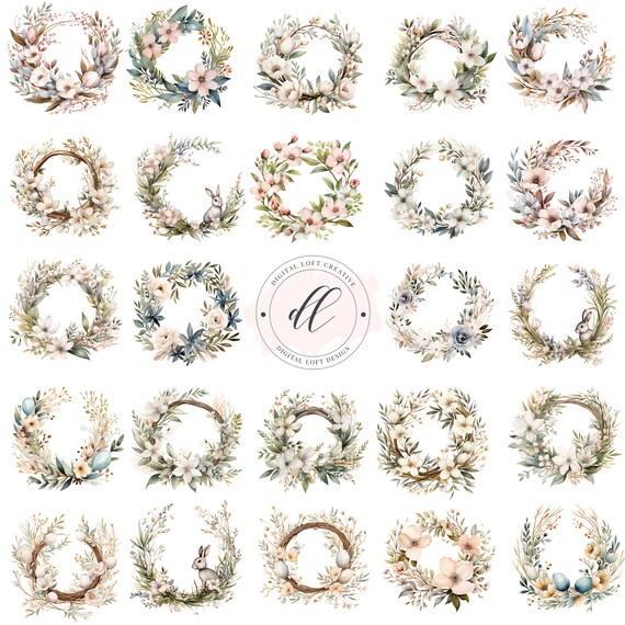 Floral Wreath Collection Watercolor Twenty Five Botanical Art Poster