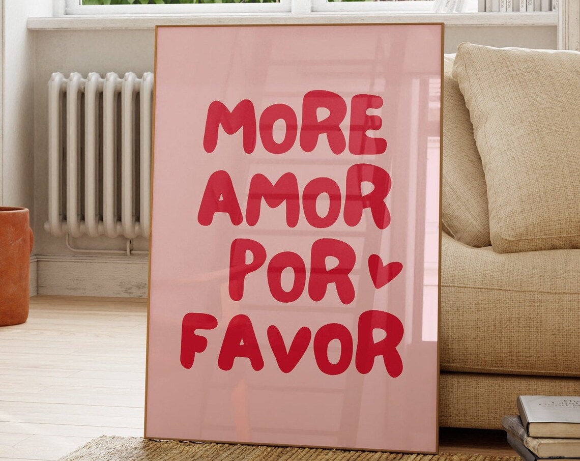 More Amor Por Favor Red Bubble Letter Pink Love Quote Poster - Image 2