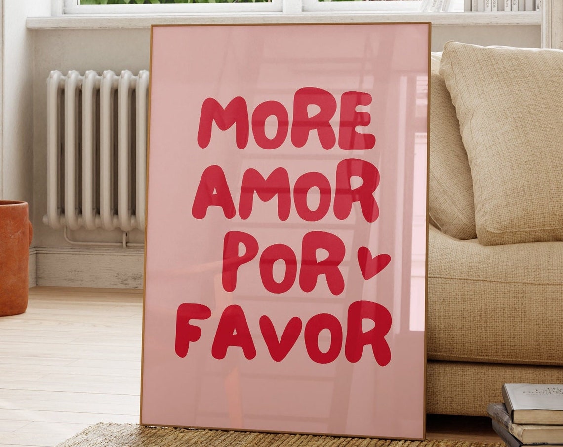 Trendy More Amor Por Favor Wall Art Preppy Poster College Apartment Decor Love Quote Print Coquette Room Decor Girly Wall Art - Image 2