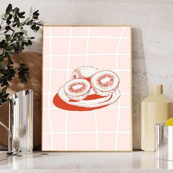 Minimalist Pink Kiwi Print Wall Art Modern Kitchen Decor Trendy Fruit Poster Kiwi Illustration Colorful Food Art
