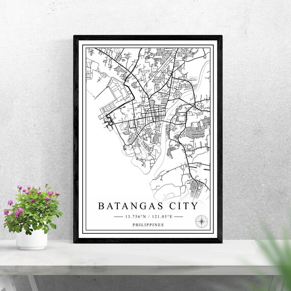 Batangas City Philippines Street Map Black White Art Poster Gift
