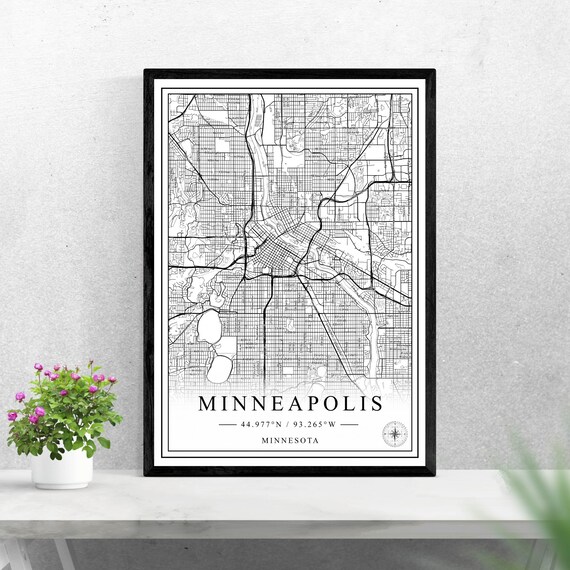 Minneapolis Minnesota Minimalist Black And White City Map Poster