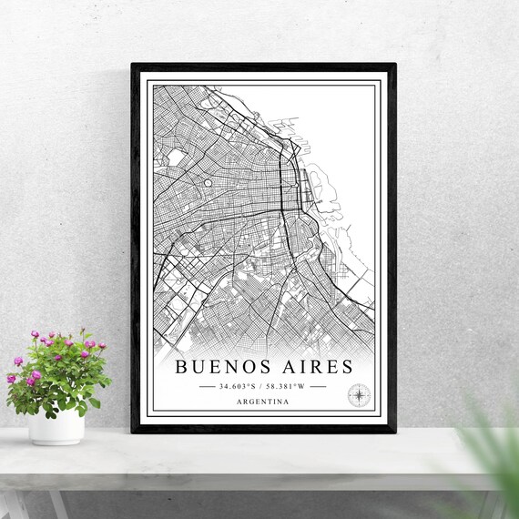 Buenos Aires Argentina Black And White Minimalist Street Map Wall Art