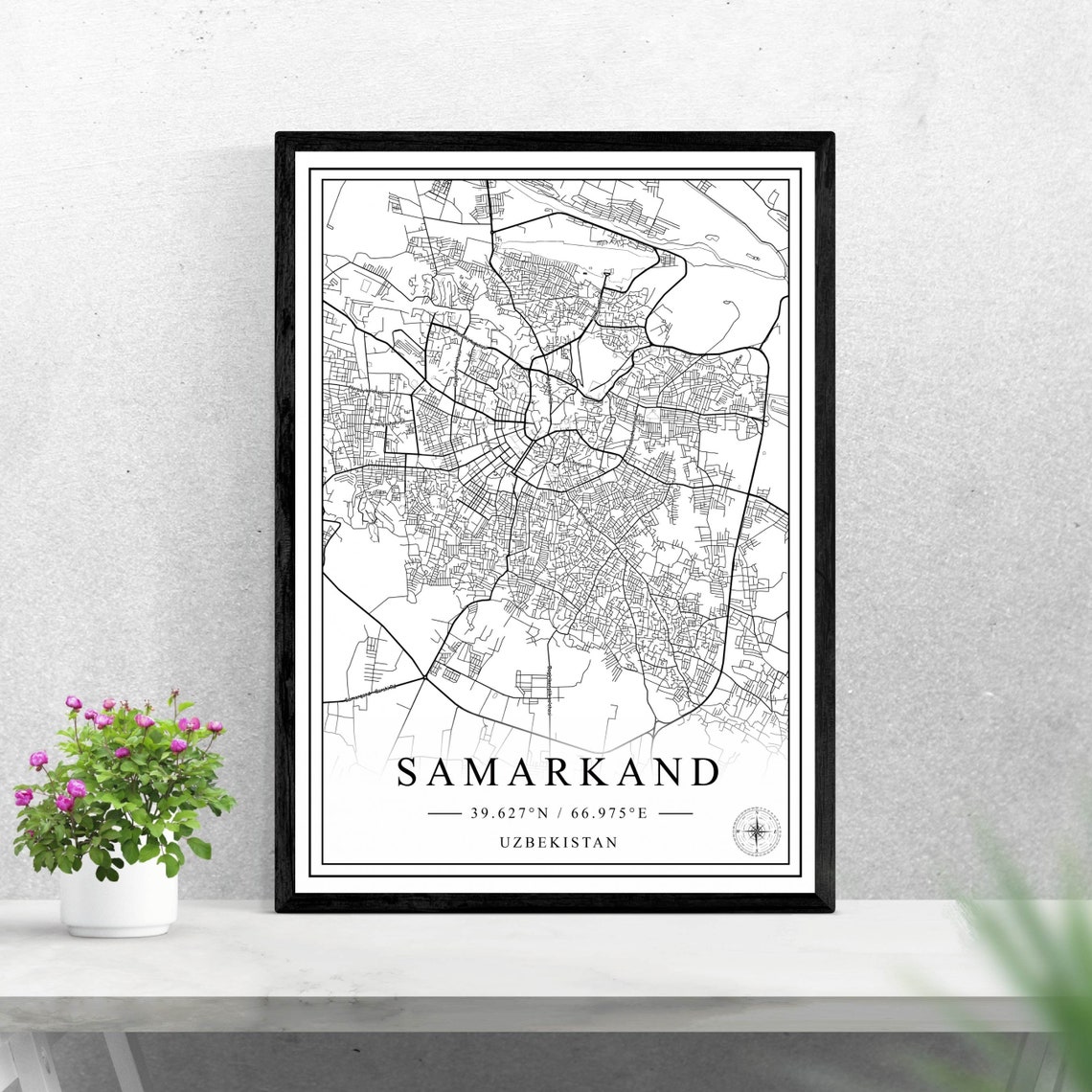 Samarkand Uzbekistan Minimalist Black And White City Map Poster