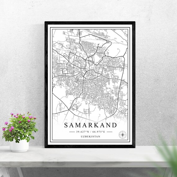 Samarkand Uzbekistan Minimalist Black And White City Map Poster