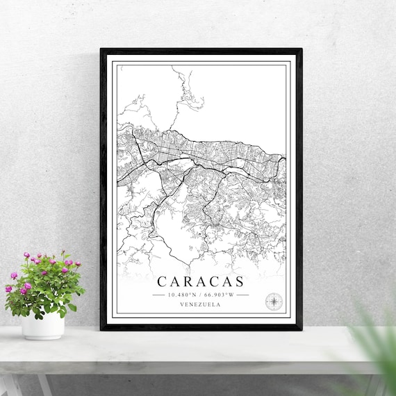 Caracas Venezuela Street Map Black And White City Map Poster