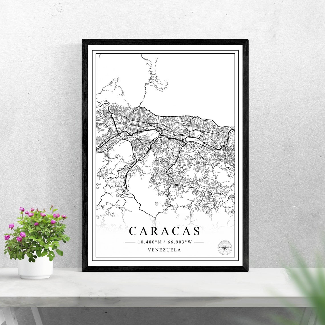 Caracas Venezuela Street Map Black And White City Map Poster
