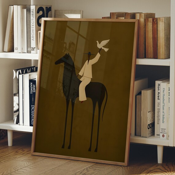 Abstract Horse Rider Wall Art Minimalist Print Modern Western Decor Digital Download