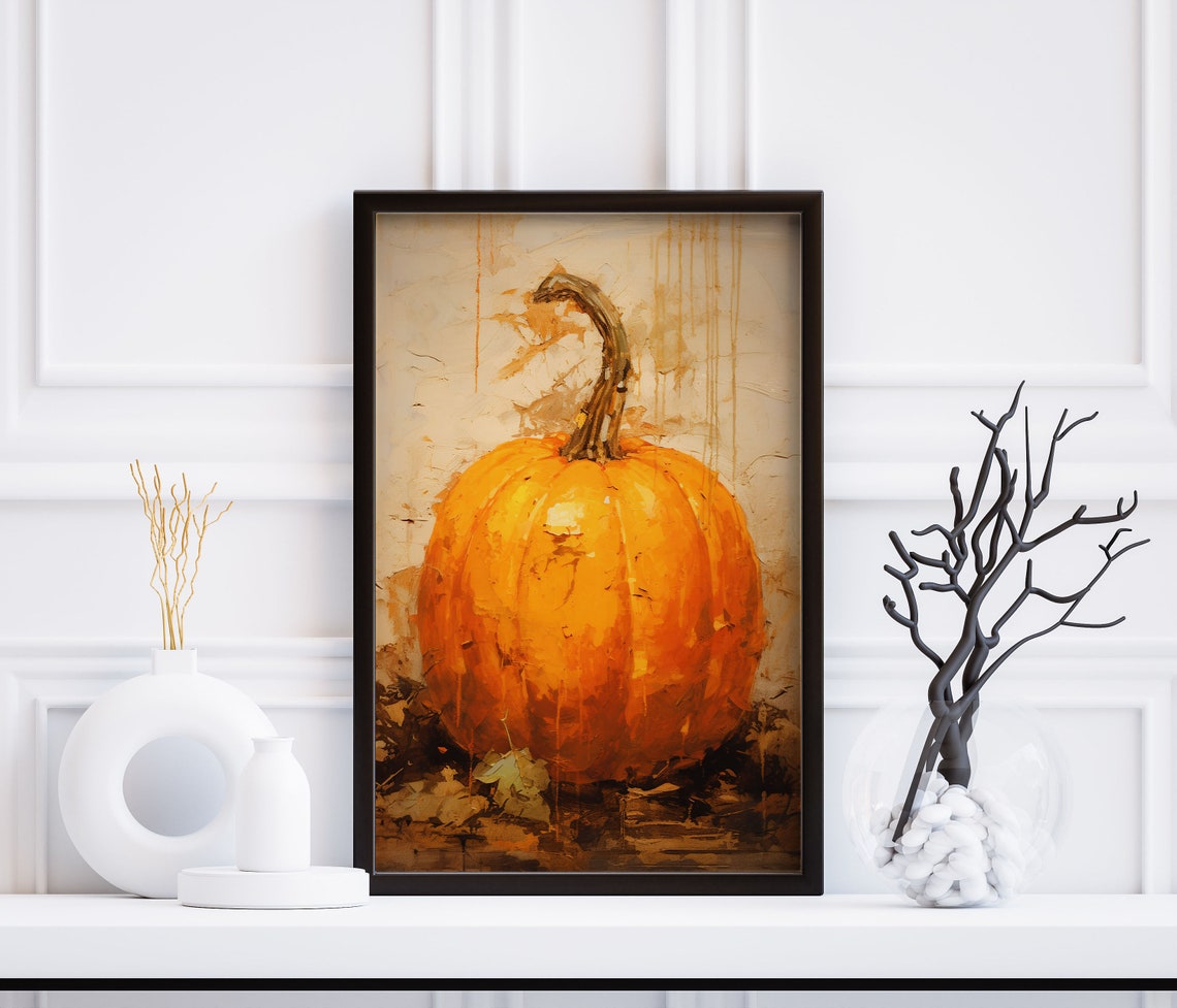 Rustic Pumpkin Oil Painting Poster Fall Autumn Harvest Wall Decor - Image 2