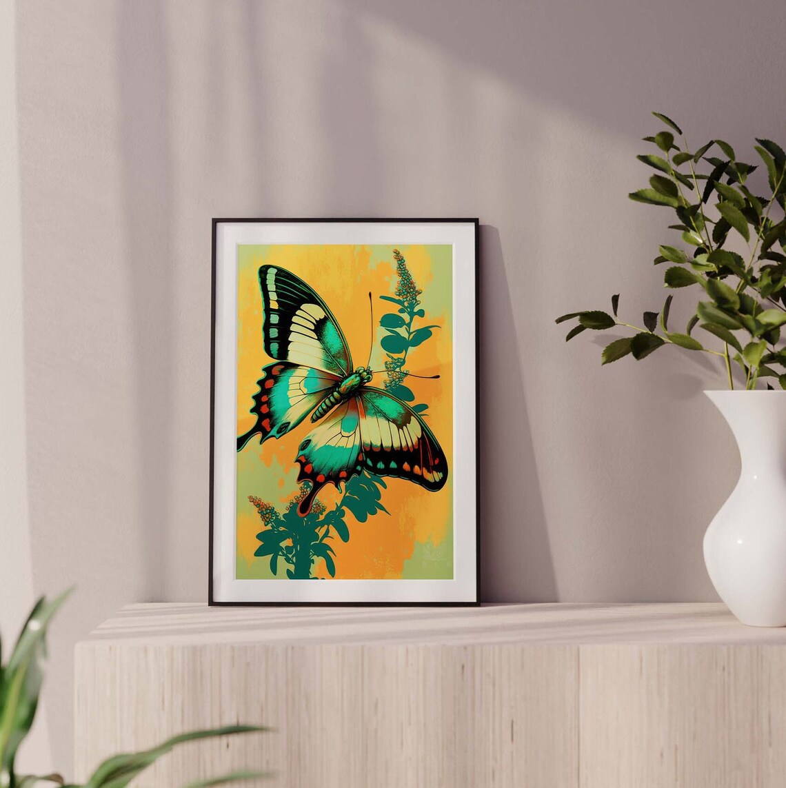 Green Swallowtail Butterfly Poster Orange Botanical Vintage Style Art - Image 3