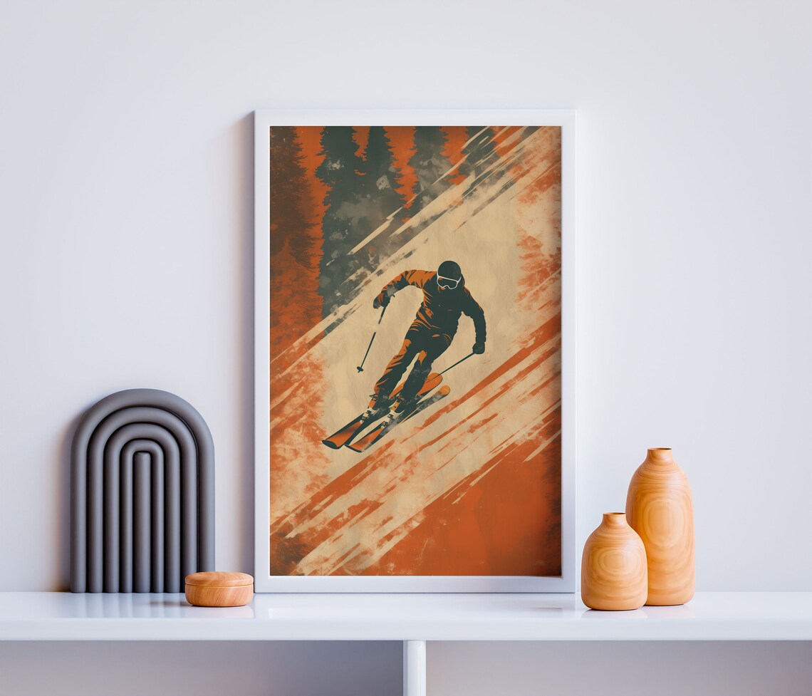 Stylized Retro Ski Poster, Alpine Ski Sport Art Print - Image 3