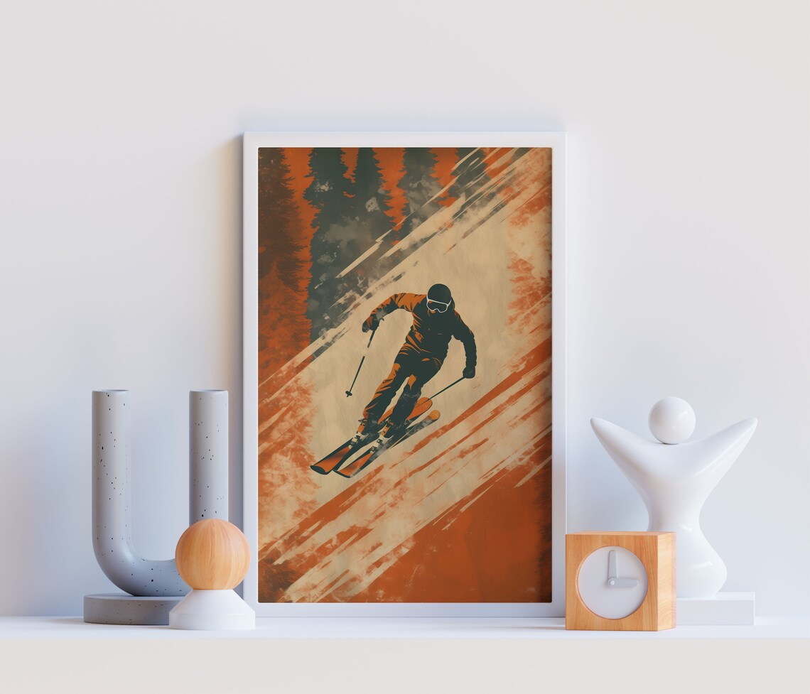 Stylized Retro Ski Poster, Alpine Ski Sport Art Print - Image 2
