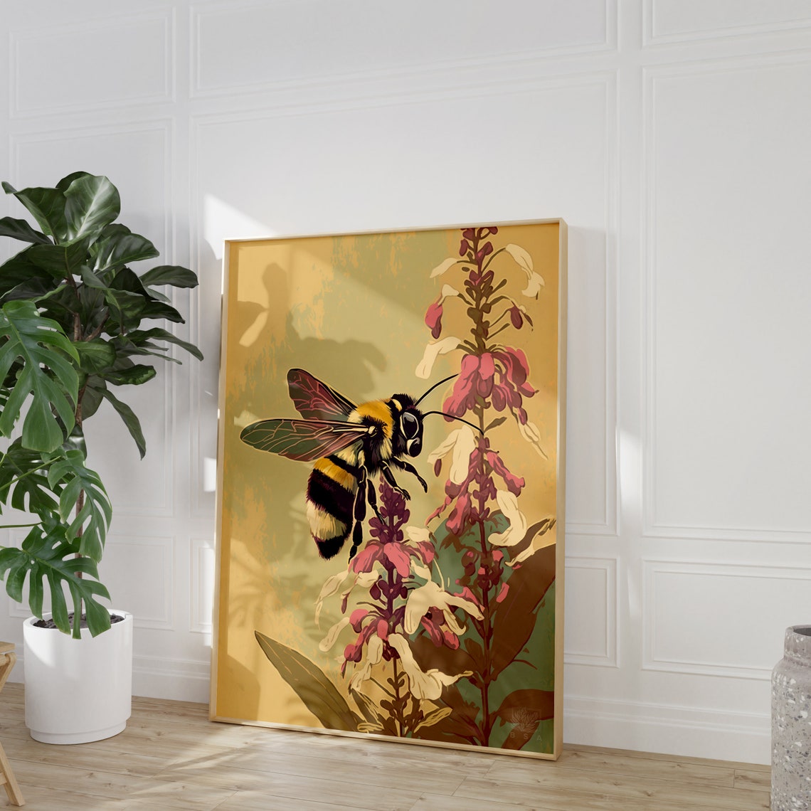 Honey Bee On Pink Blossoms Golden Botanical Garden Art Poster - Image 2