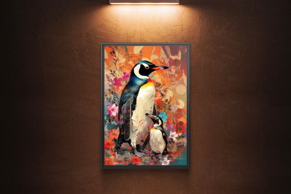 Cute Penguins Print Bathroom Print Penguin Painting Funny Animals Art Funny Penguin Print Penguin Floral Art Kids Nursery Decor
