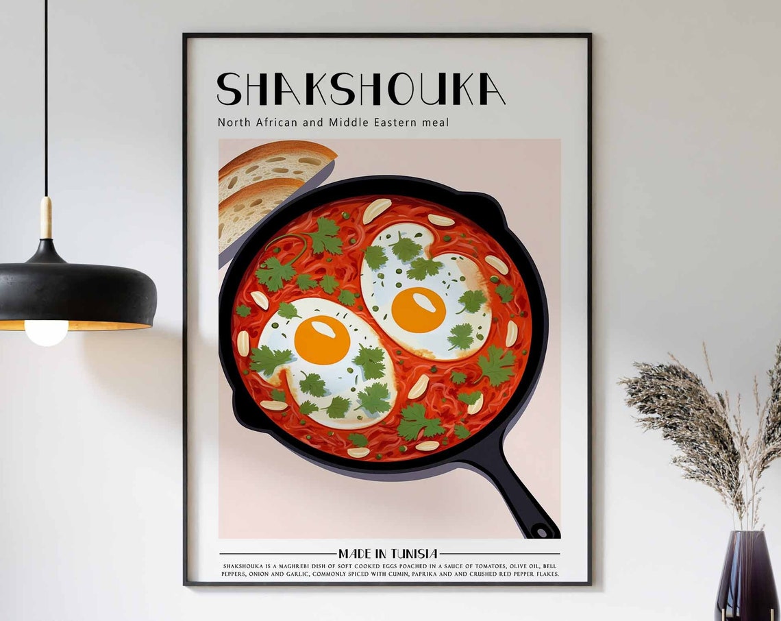 Shakshouka Two Eggs Bread Skillet Tunisian Meal Kitchen Poster