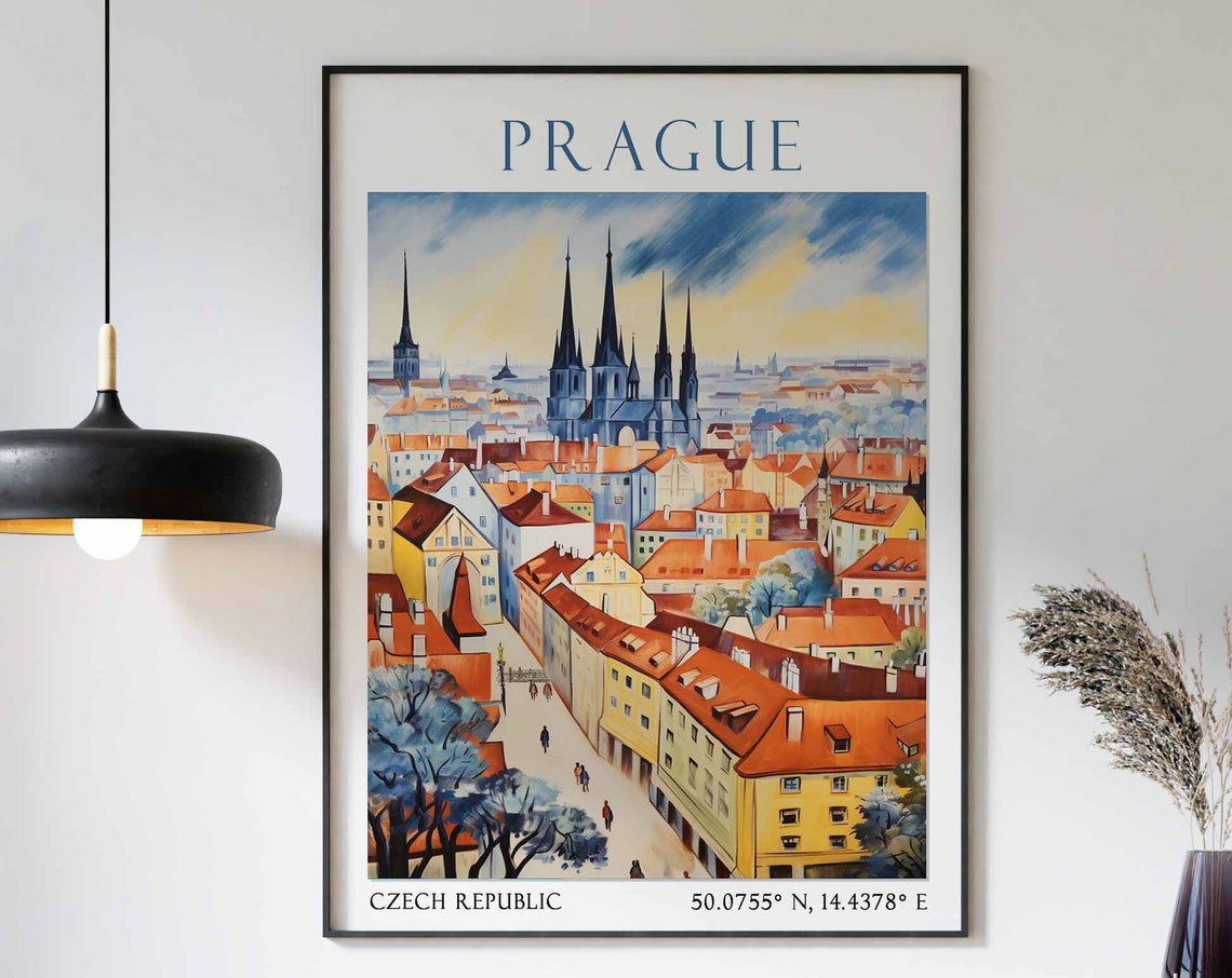 Prague Travel Print Prague Travel Poster Czech Republic Wall Art Charles Bridge Art Czech Travel Decor Travel Gift Vintage Wall Art