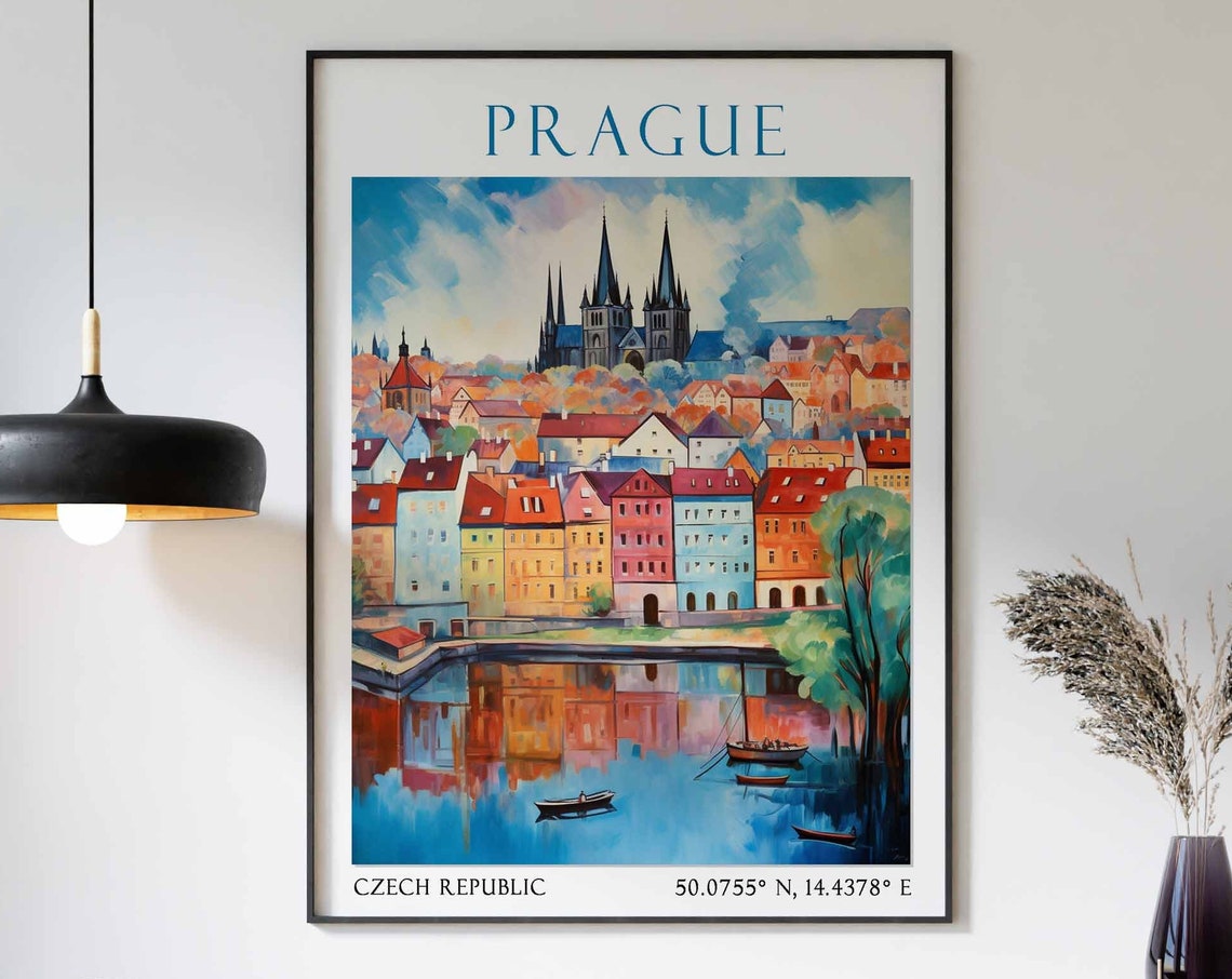 Prague Travel Print Prague Travel Poster Czech Republic Wall Art Charles Bridge Art Czech Travel Decor Travel Gift Vintage Wall Art