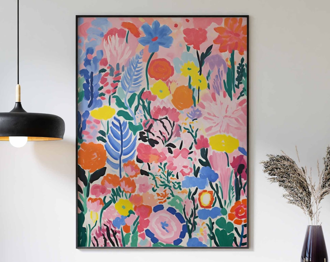 Colorful Pink Wildflower Meadow Painterly Botanical Art Poster