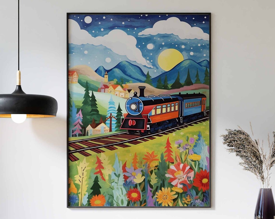 Steam Train Wall Art Print, Boys Room Kids Decor