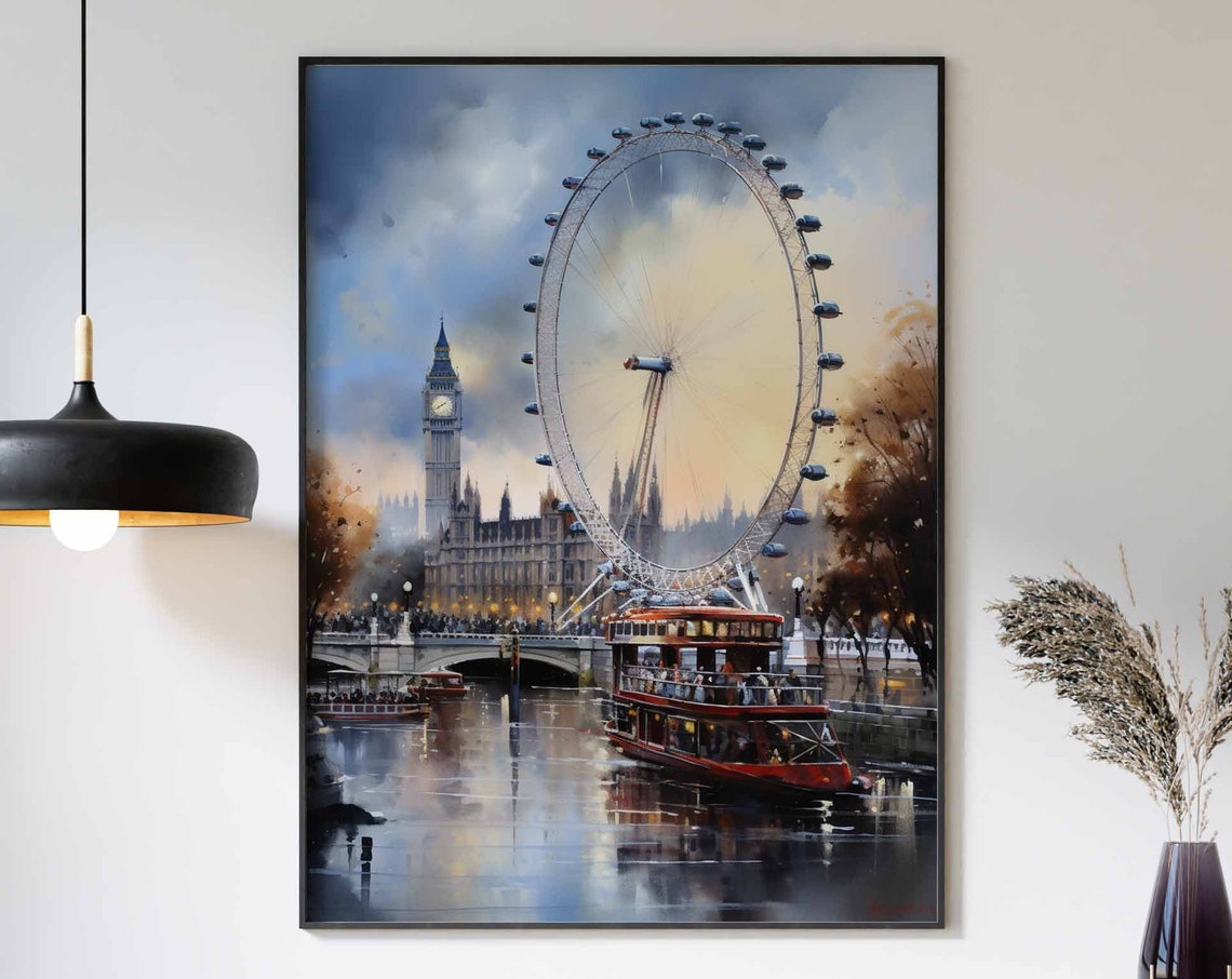 London Travel Poster Vintage Wall Art London Eye Print London Poster Vintage London Print England Art