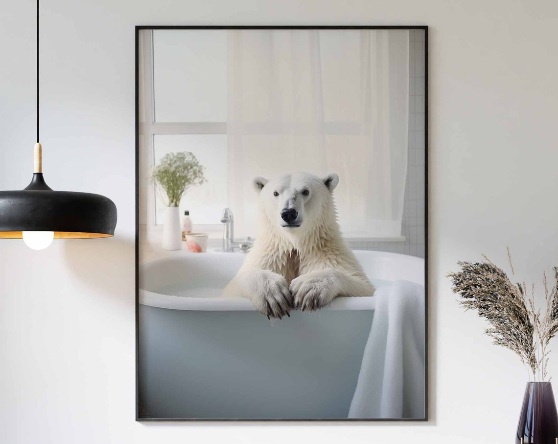 Calm Polar Bear Resting In A White Bathtub Spa Day Scene Poster
