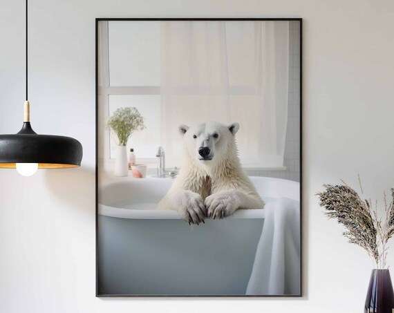 Calm Polar Bear Resting In A White Bathtub Spa Day Scene Poster