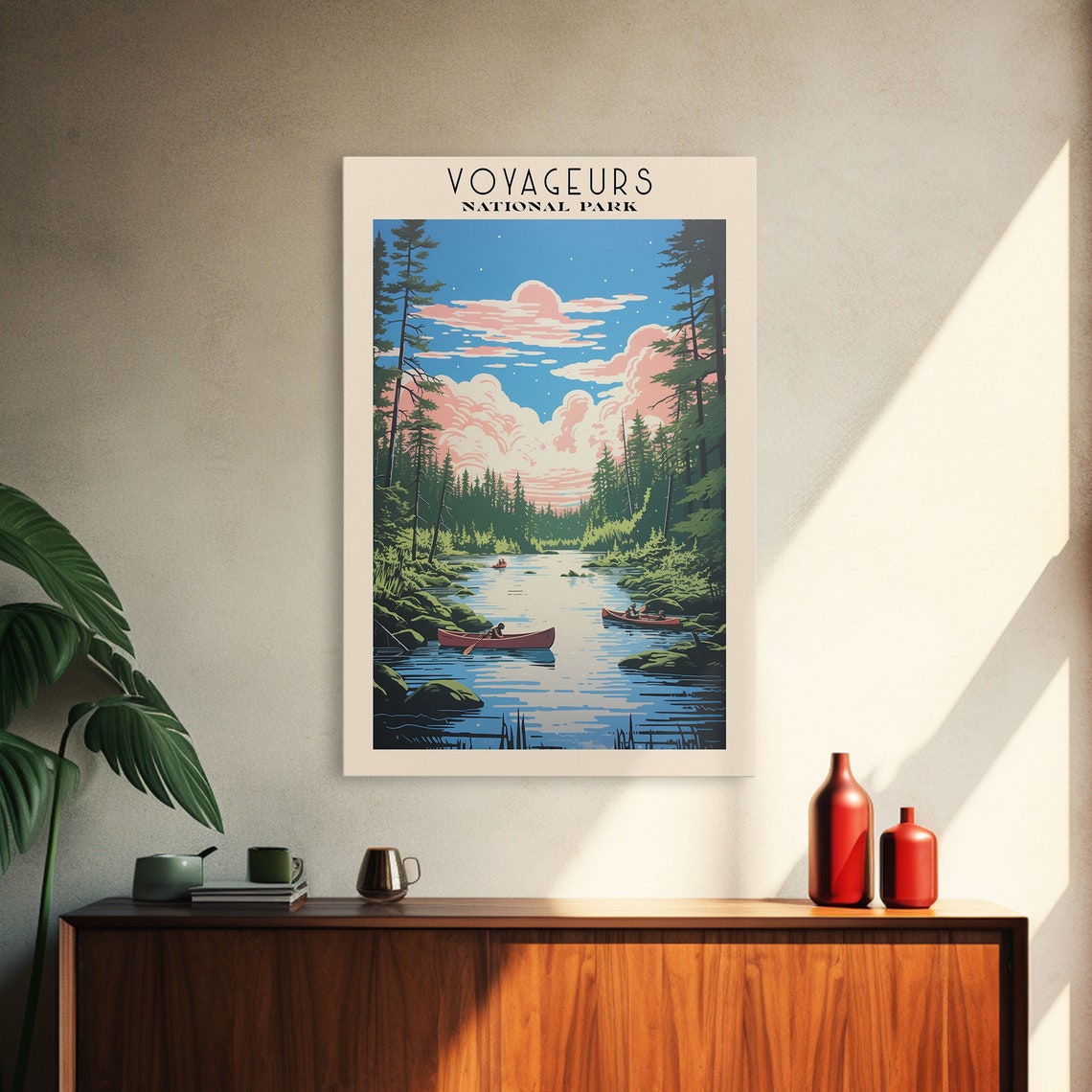 Voyageurs National Park Canoes On Northwoods Lake Travel Poster