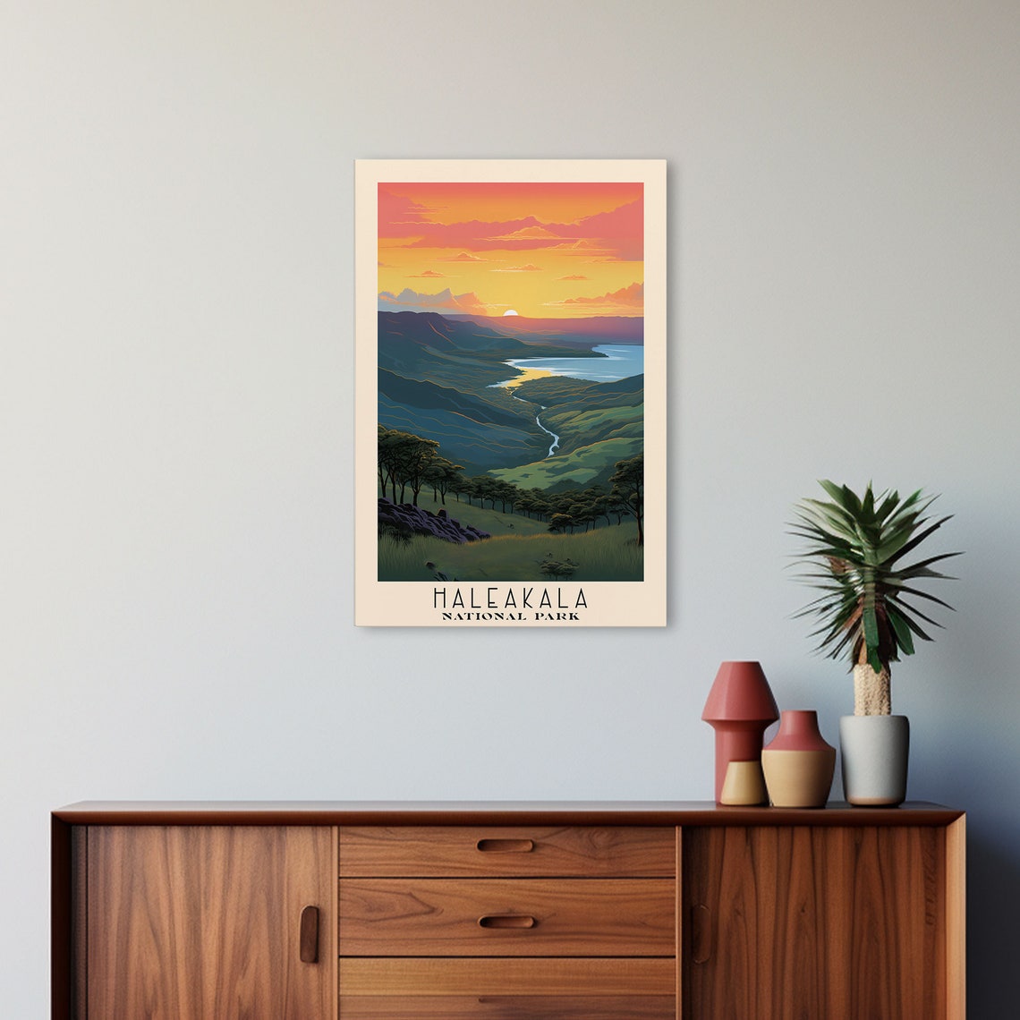 Haleakala National Park Sunset Crater Valley River Travel Poster