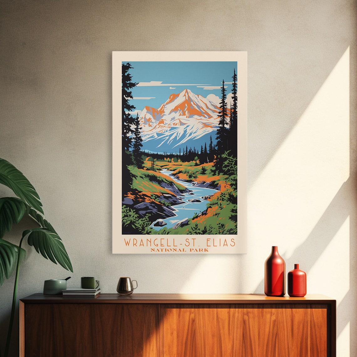 Wrangell-St. Elias National Park Snowy Peak River Travel Poster