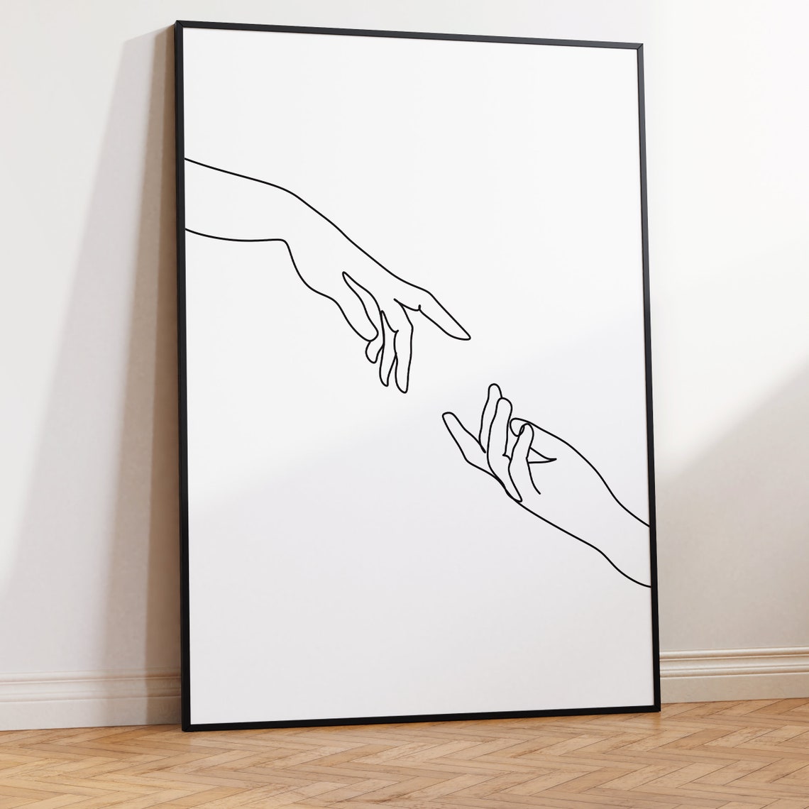 Two Hands Reaching Minimalist Line Art Michelangelo Style Poster - Image 2