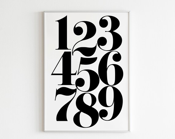 Black Numbers 123456789 Typography Educational Nursery Kids Room Poster