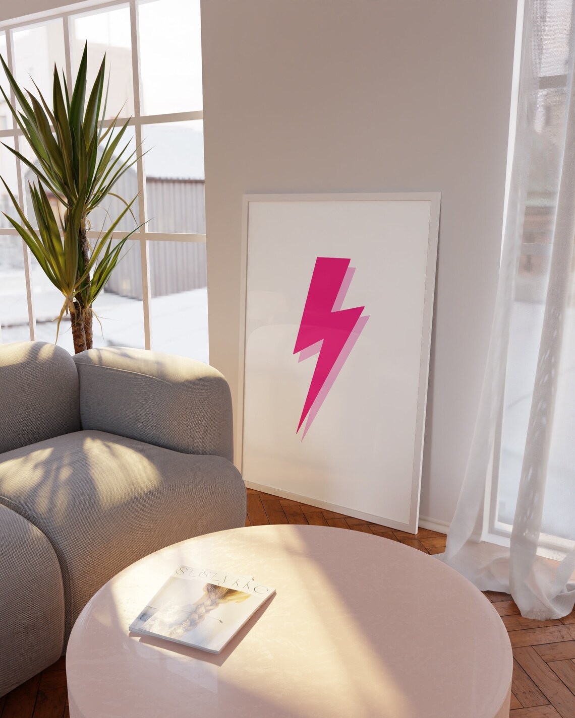 Pink Preppy Lightning Bolt Art Print, Room Decor