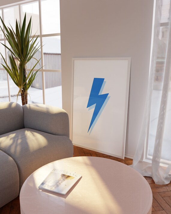 Blue Lightning Bolt Minimalist Preppy Pop Art Style Wall Poster