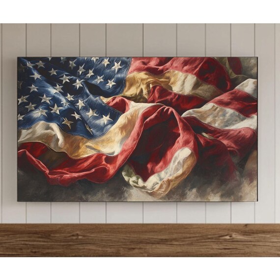 American Flag Vintage Waving Stars and Stripes Painting Poster