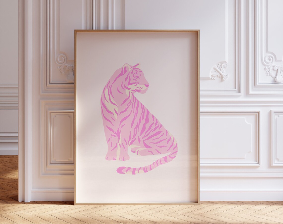 Pink Tiger Sitting Pretty Bold Pop Art Wild Cat Preppy Room Poster