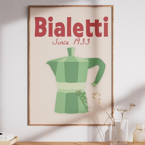 Bialetti Since 1933 Green Moka Pot Vintage Coffee Poster Retro Ad Art