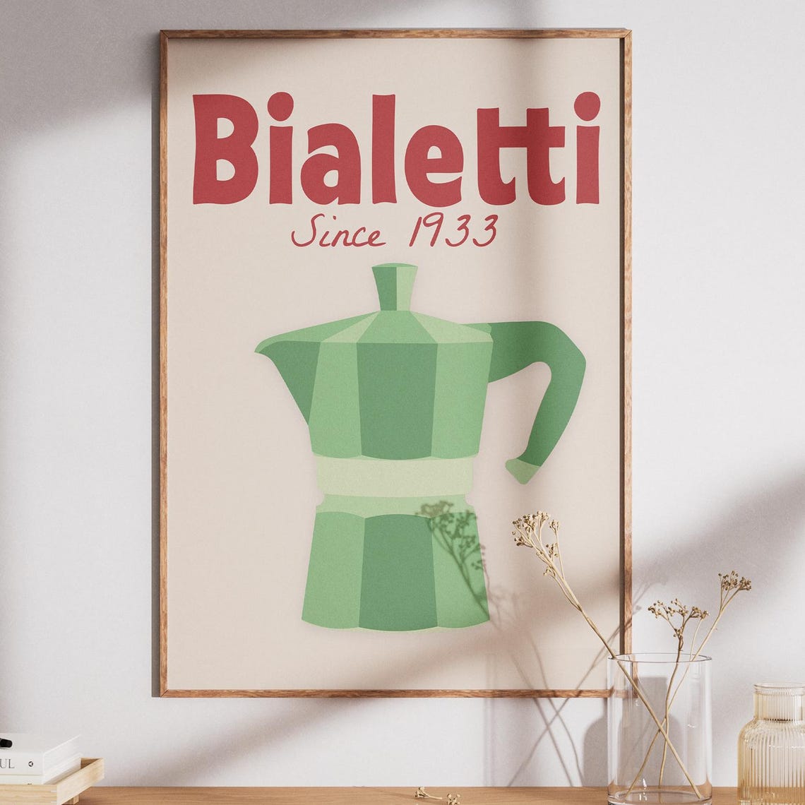 Bialetti Since 1933 Green Moka Pot Vintage Coffee Poster Retro Ad Art