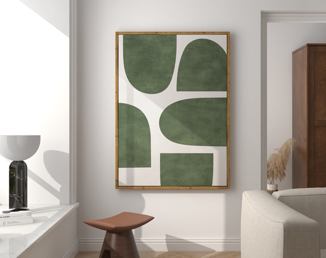 Minimalist Green Light Beige Mid-Century Poster