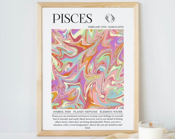 Pisces Zodiac Print, Astrology Birthday Gift