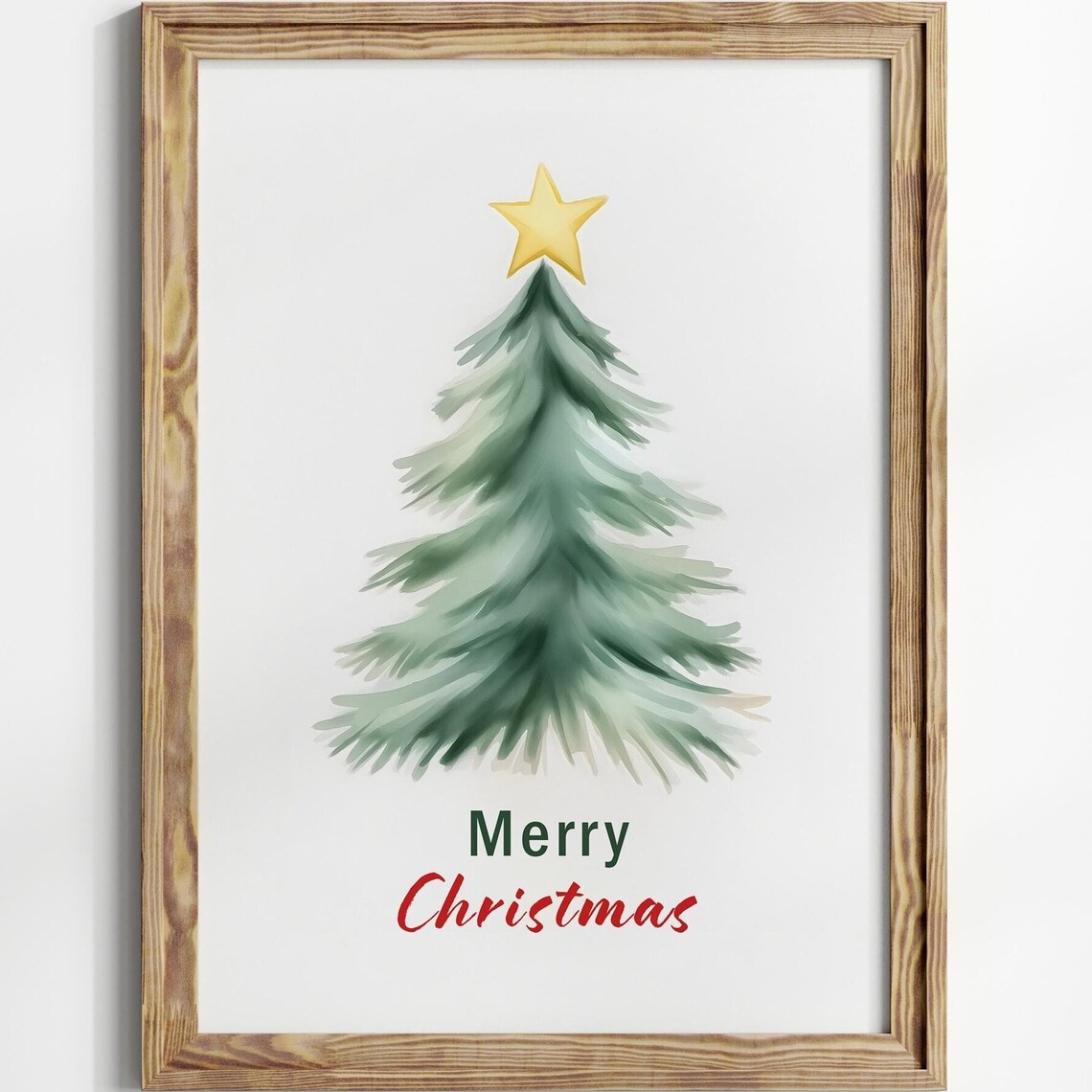 Watercolor Christmas Tree with Glowing Golden Star Minimalist Poster - Image 7