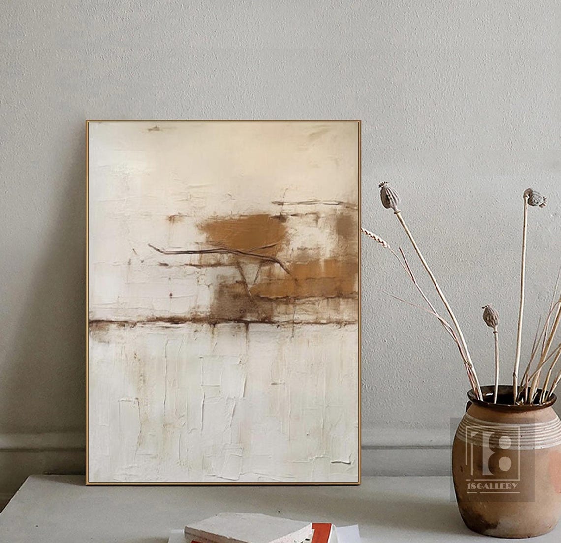 Rust Wash and Cracked Lines on Aged Ivory Distressed Art Poster - Image 5
